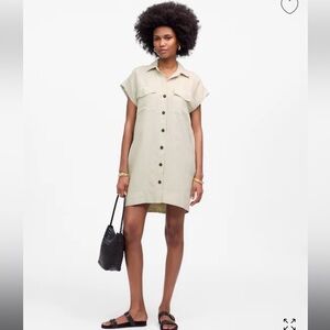 Madewell Utility Short-Sleeve Mini Shirtdress in 100% Linen Size L